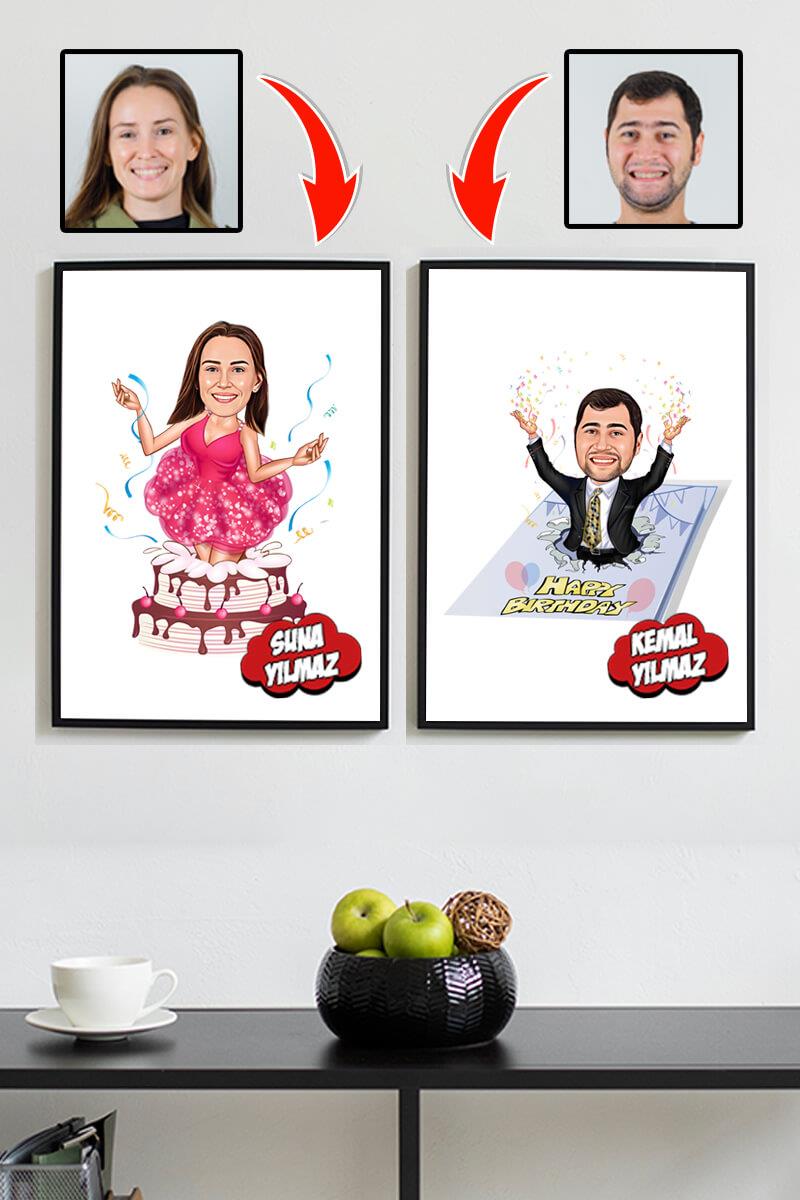 Yakın Arkadaşa Doğum Günü Hediyesi Karikatürlü Çerçeve
