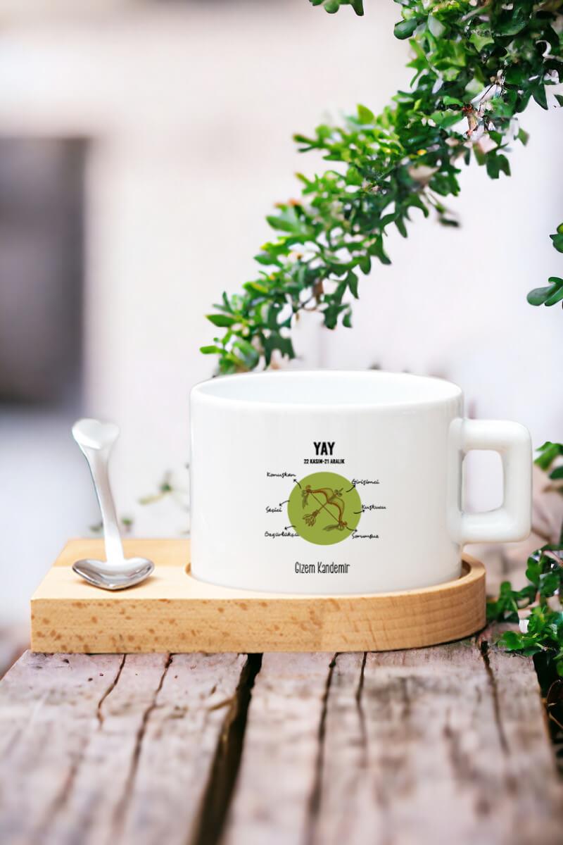 Yay Burcu Kadına Hediye Ahşap Altlıklı Fincan