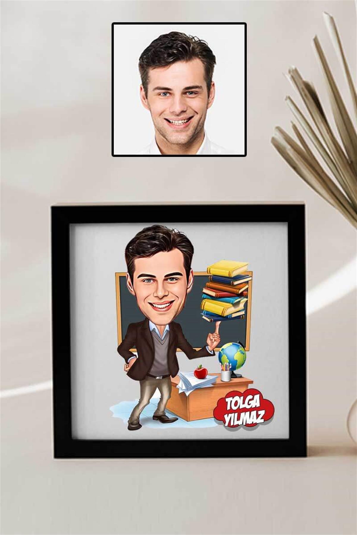 Yeni Atanan Öğretmene Hediye Karikatürlü Kare Çerçeve
