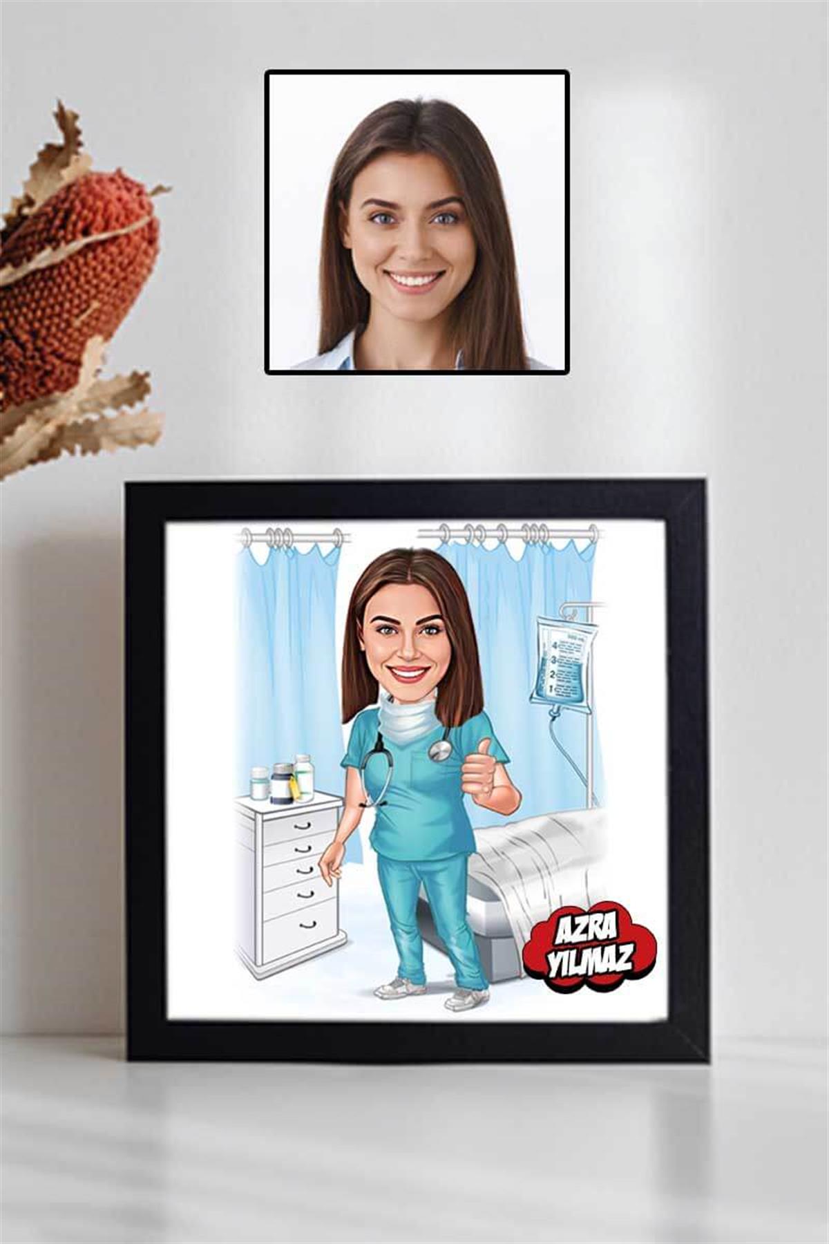 Yeni Doktora Hediye Karikatürlü Kare Çerçeve