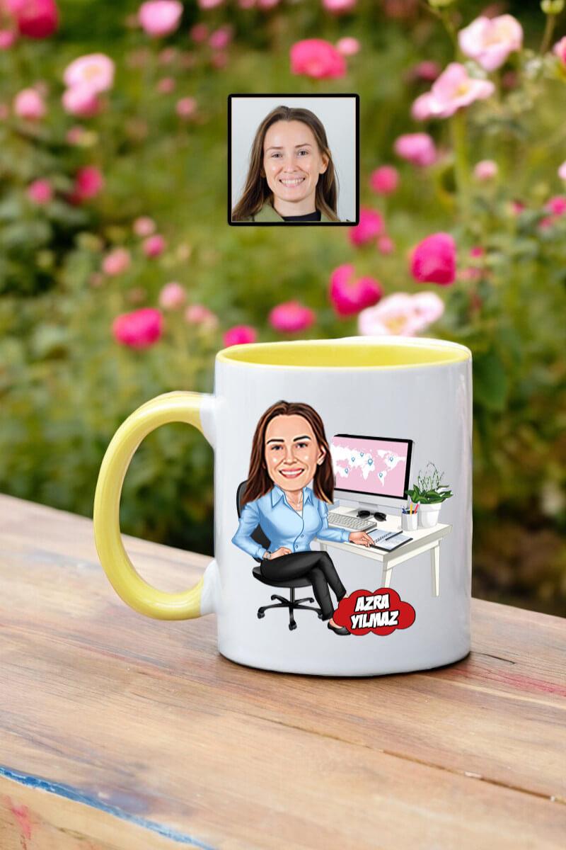 Yeni İş Hediyesi Kadınlara Özel Kişiye Özel Ofis Karikatürlü Kupa
