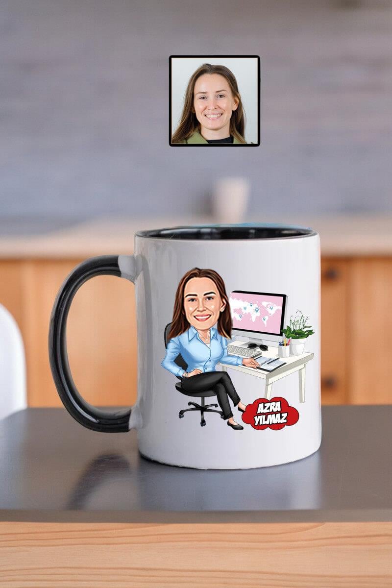 Yeni İş Hediyesi Kadınlara Özel Kişiye Özel Ofis Karikatürlü Kupa