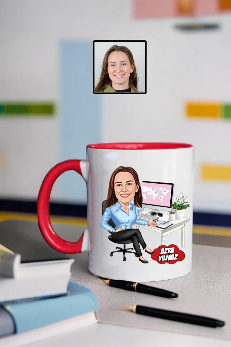 Yeni İş Hediyesi Kadınlara Özel Kişiye Özel Ofis Karikatürlü Kupa