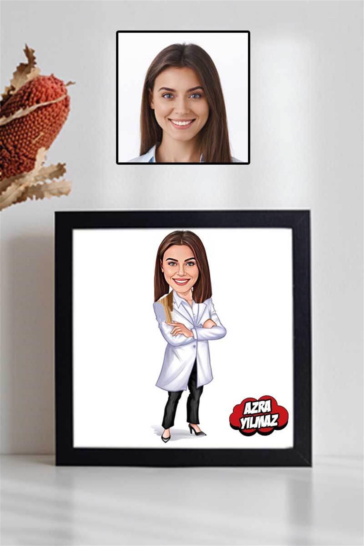 Yeni Mezun Doktora Hediye Karikatürlü Kare Çerçeve