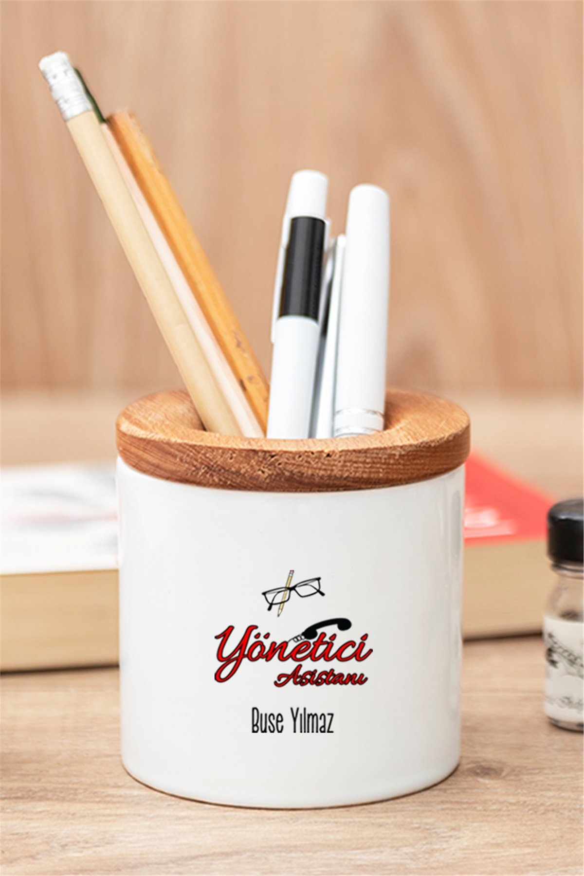 Yönetici Asistanı Ahşap Kapaklı Kalemlik