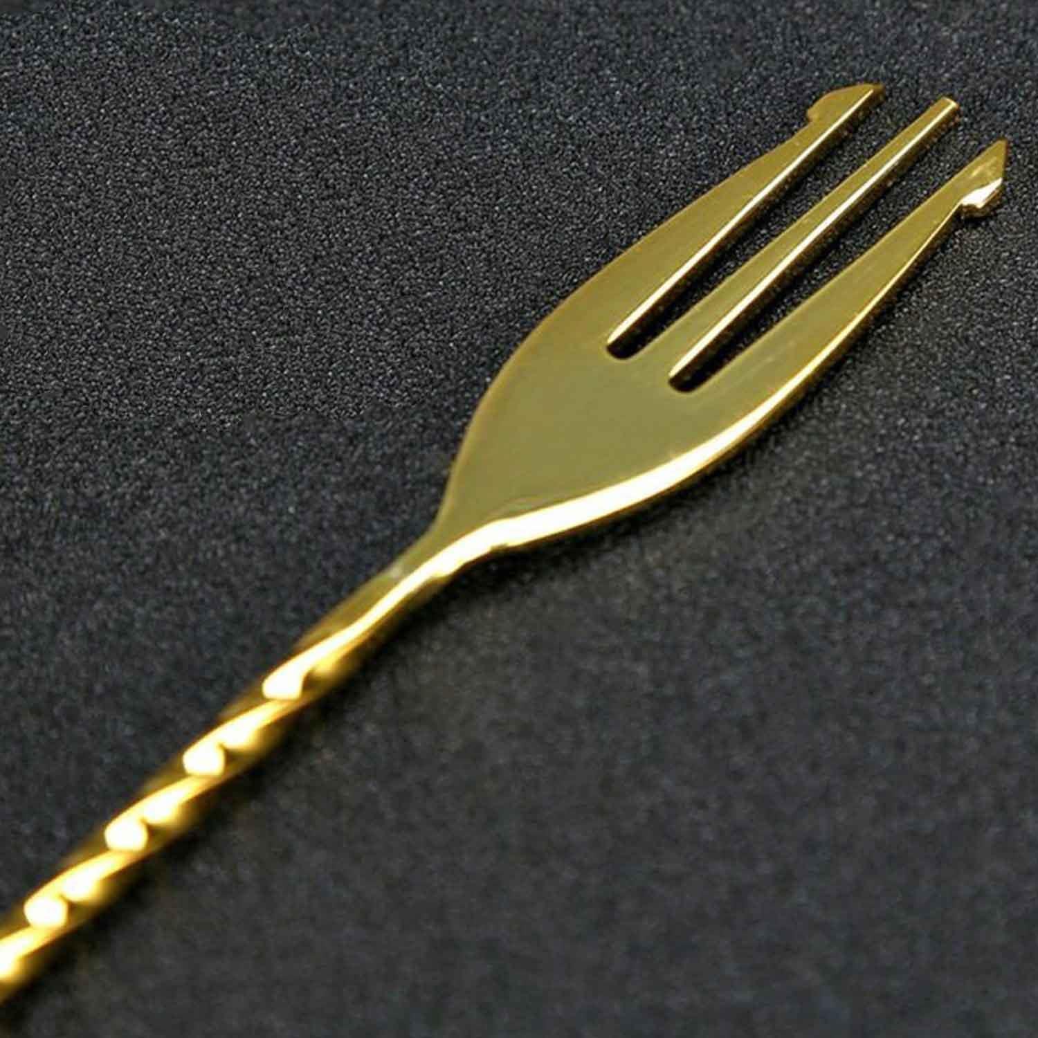 Biradlı Burgulu Çatallı Bar Kaşık Altın 33 Cm, BİRADLI, Bar Kaşıkları