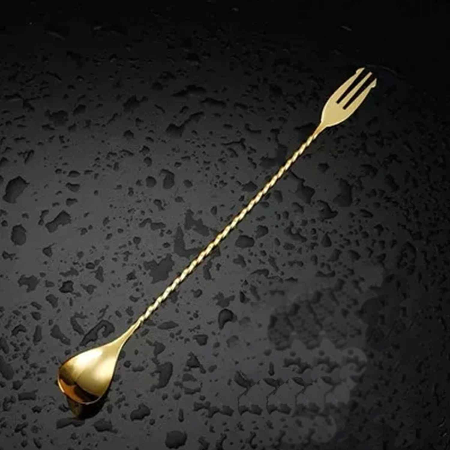 Biradlı Burgulu Çatallı Bar Kaşık Altın 33 Cm, BİRADLI, Bar Kaşıkları