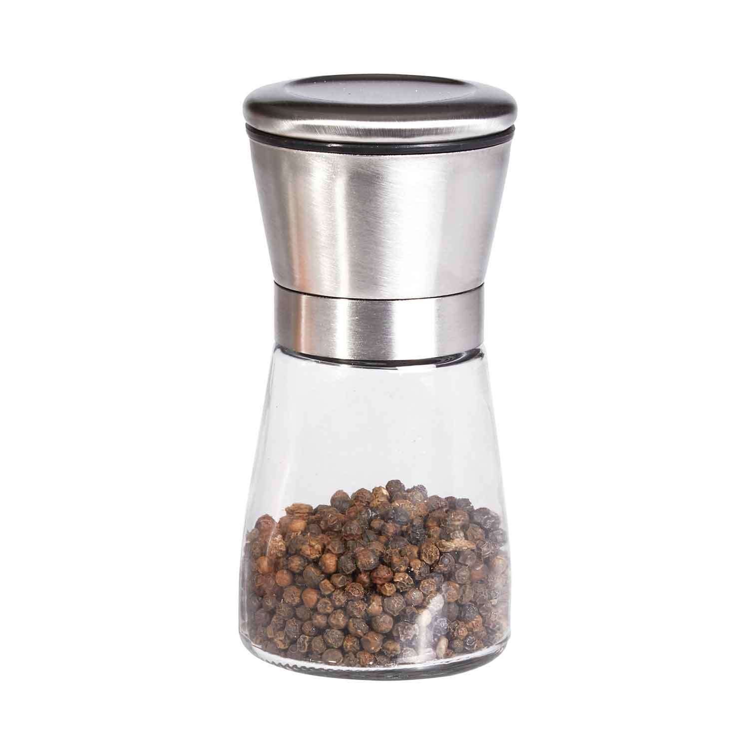 Biradlı Cam Tuz Karabiber Değirmeni, 13 Cm, Çelik Başlıklı, BİRADLI, Tuz ve Biber Değirmenleri