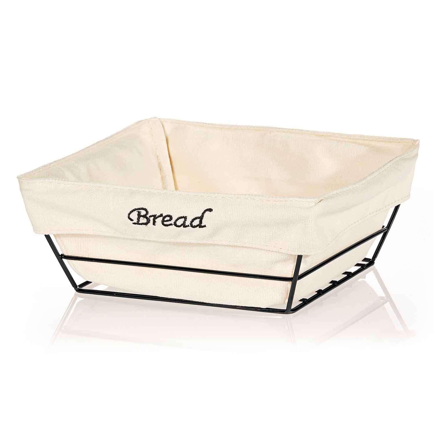 Biradlı Kare Ekmek Sepeti, Beyaz Bezli, Siyah Telli, 22x22x9 Cm, BİRADLI, Kategorisiz