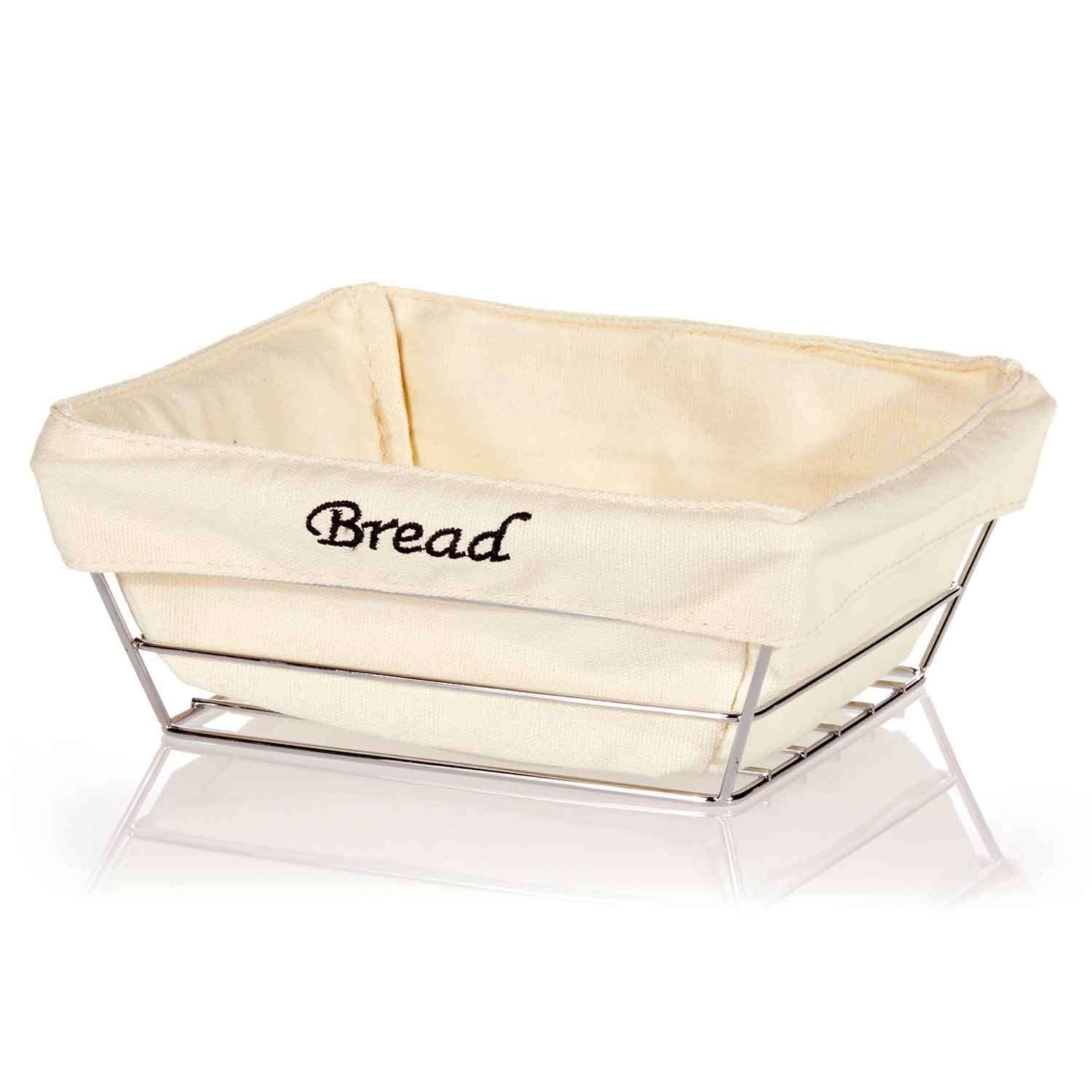 Biradlı Kare Ekmek Sepeti, Beyaz Bezli, Krom Telli, 22x22x9 Cm, BİRADLI, Kategorisiz