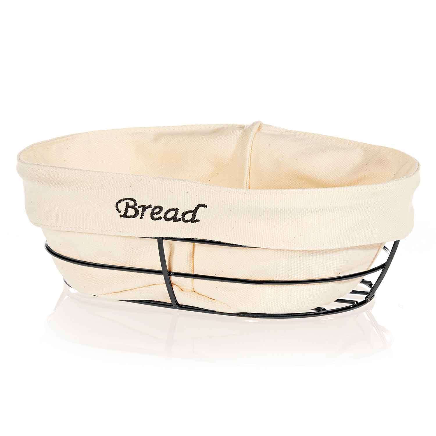 Biradlı Oval Ekmek Sepeti, Beyaz Bezli, Siyah Telli, 26x17x6.5 Cm, BİRADLI, Kategorisiz