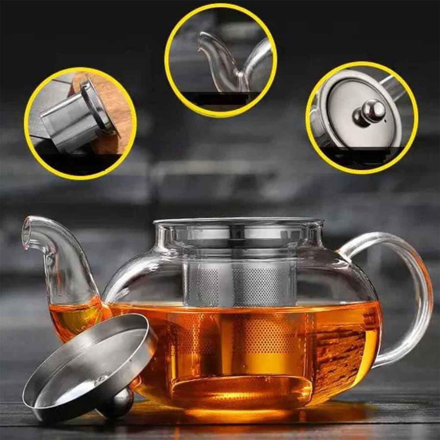 Cam Demlik, Çelik Süzgeç, 1000 ml, EPİNOX, Demlikler