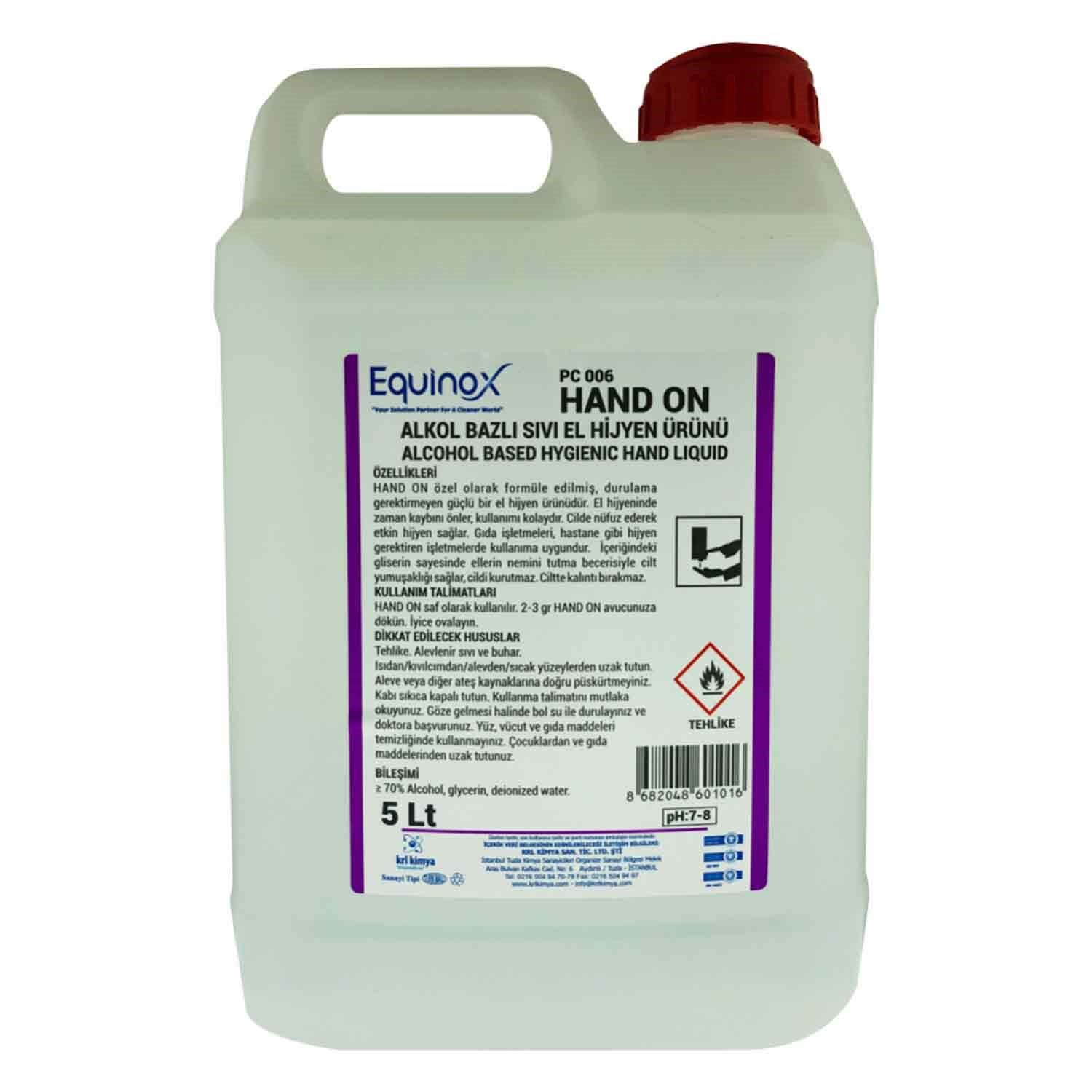 Equinox Hand On El Dezenfektanı, Antiseptik Hijyen Ürünü Sıvı 5 Litre