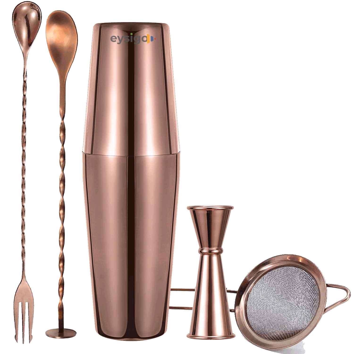 Eysigo Boston Kokteyl Shaker Seti, Bakır, 550/750 ml, 5 Parça, Eysigo, Barmen Seti, Kokteyl Hazırlama Setleri