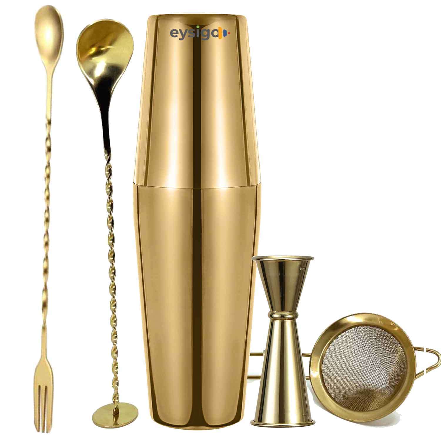 Eysigo Boston Kokteyl Shaker Seti, Gold, 550/750 ml, 5 Parça, Eysigo, Barmen Seti, Kokteyl Hazırlama Setleri