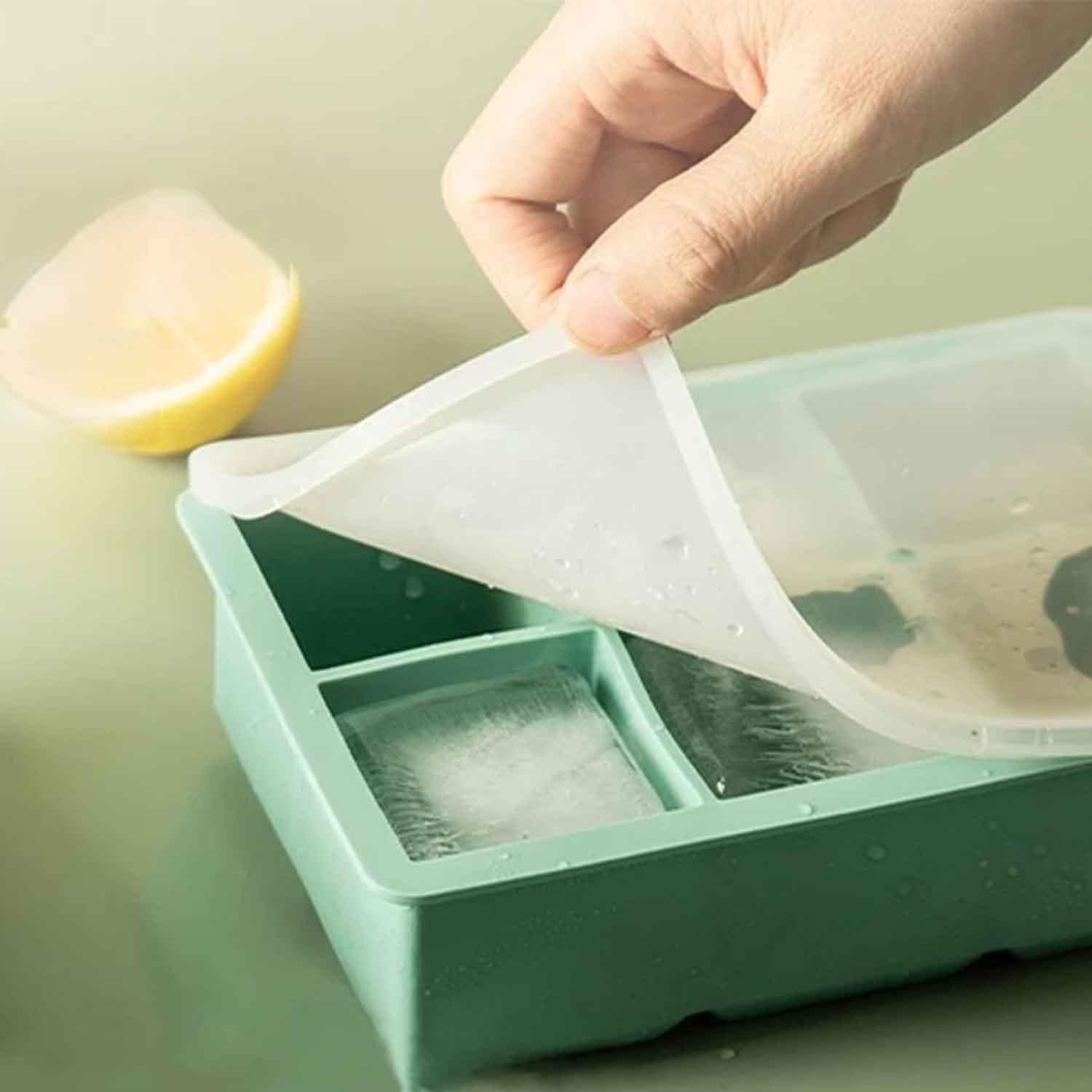 Eysigo Kapaklı Premium Büyük 8 Bölmeli Silikon Buz Kalıbı, Yeşil, Eysigo, Silikon Buz Kalıpları