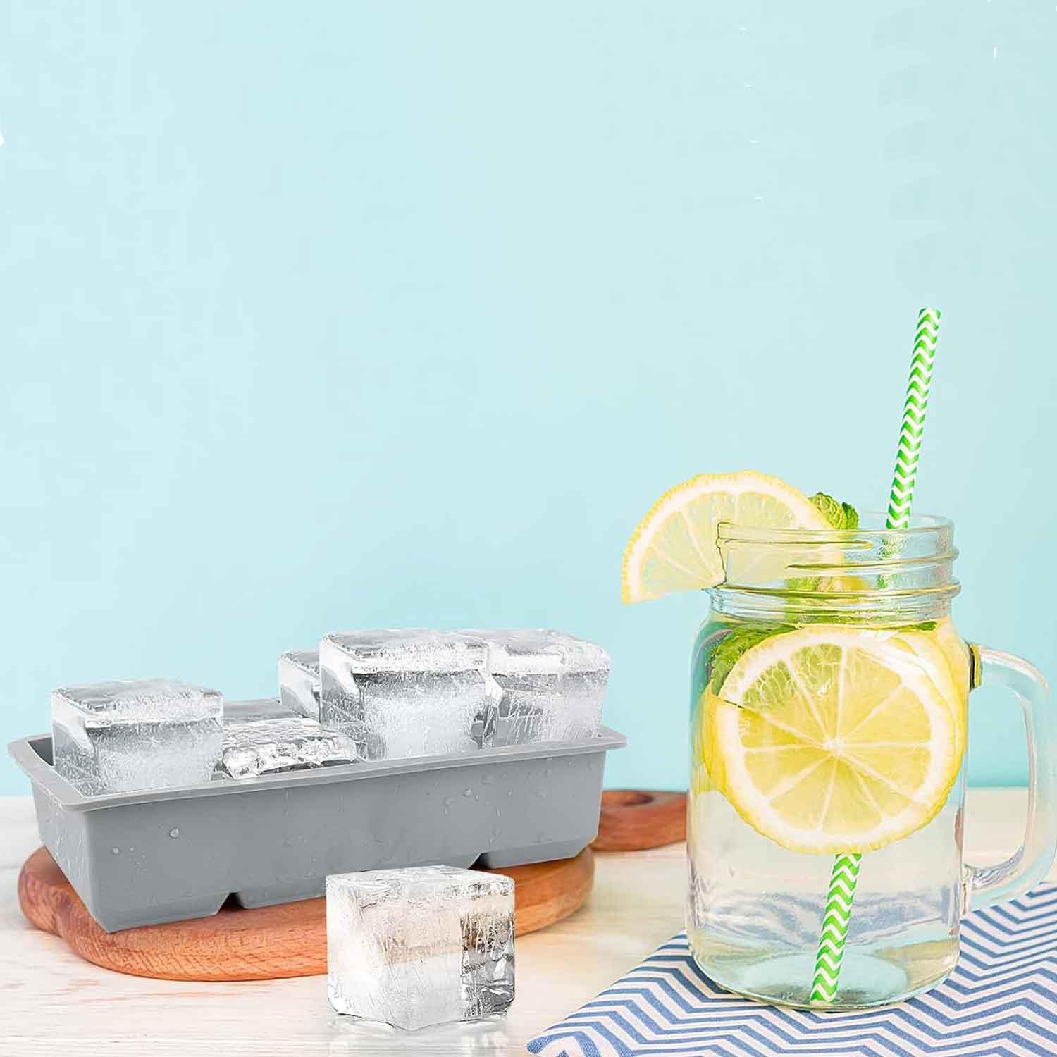 Eysigo Kapaklı Premium Büyük 8 Bölmeli Silikon Buz Kalıbı, Gri, Eysigo, Silikon Buz Kalıpları