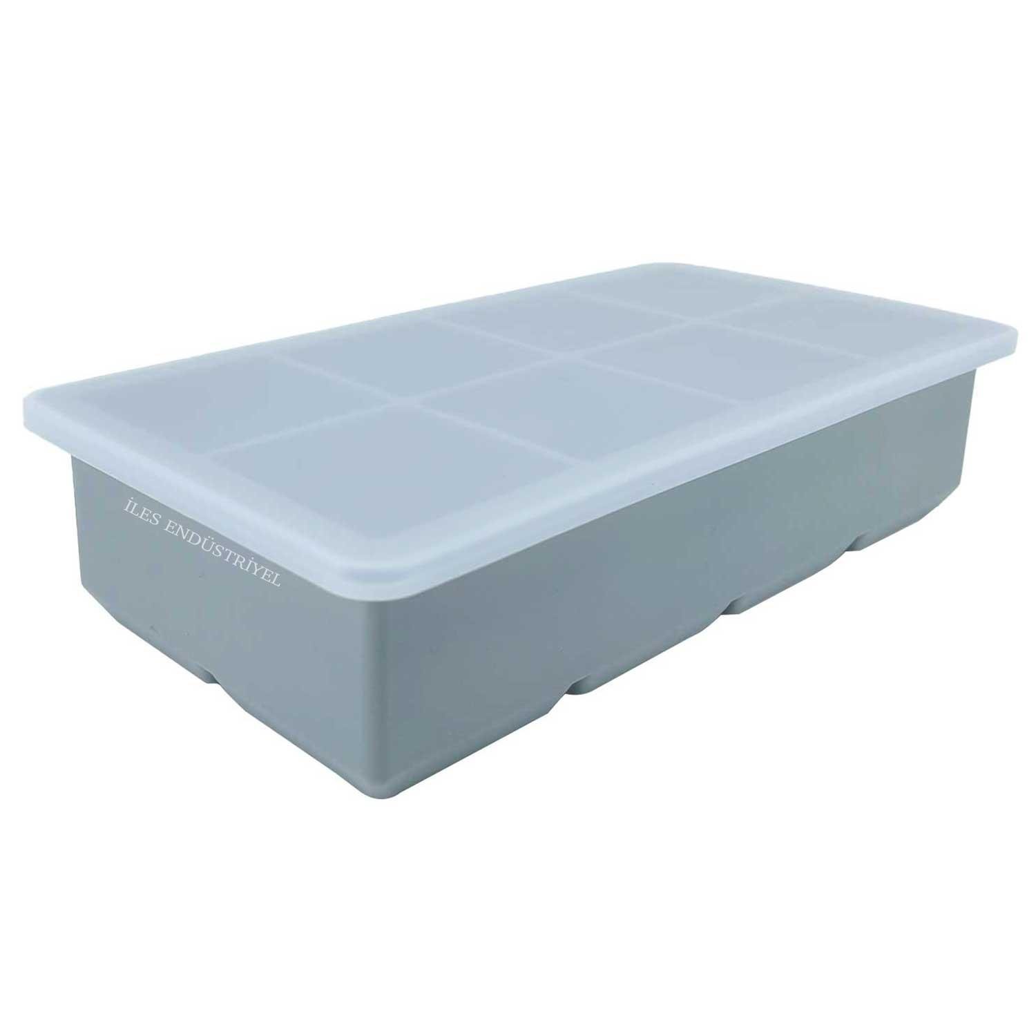 Eysigo Kapaklı Premium Büyük 8 Bölmeli Silikon Buz Kalıbı, Gri, Eysigo, Silikon Buz Kalıpları