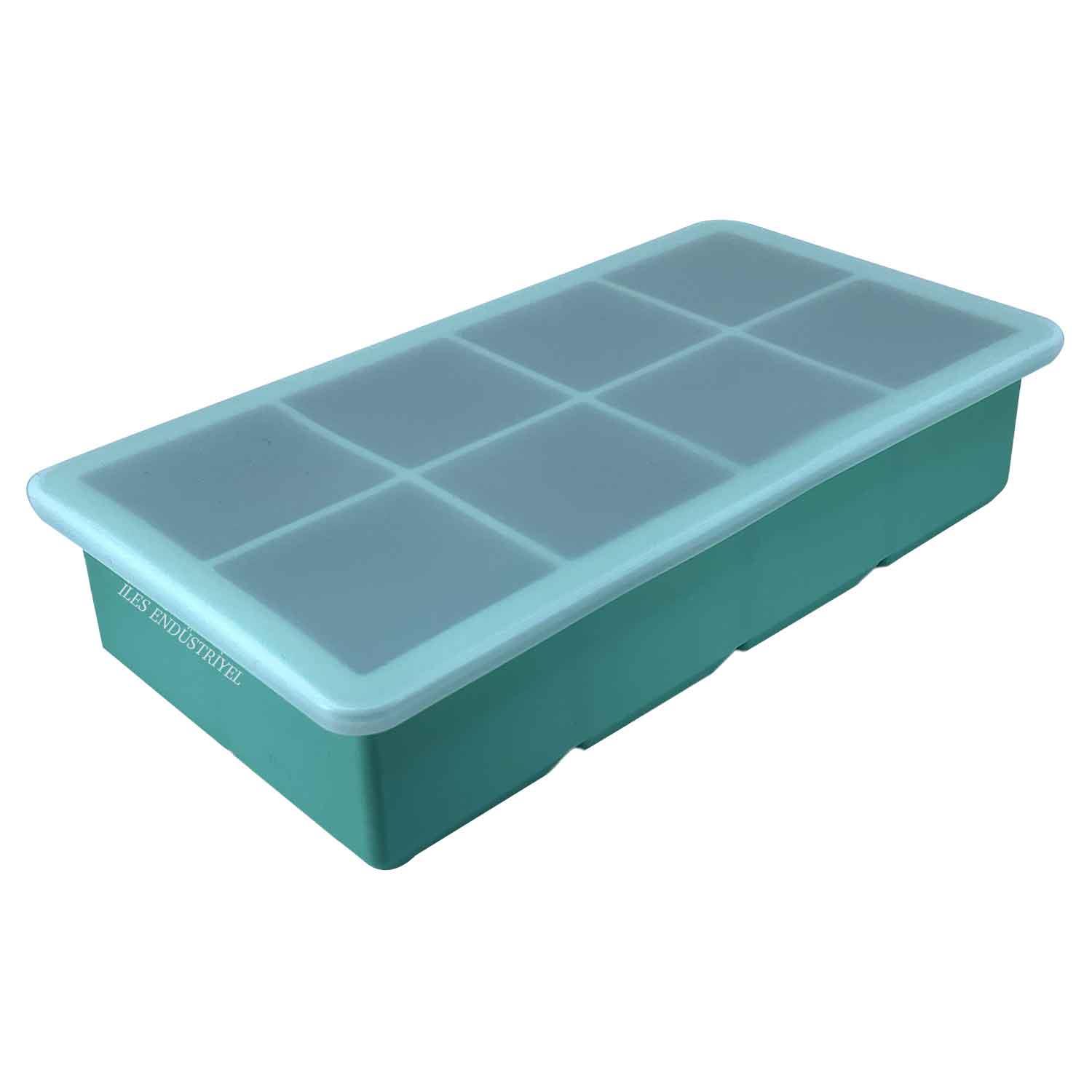 Eysigo Kapaklı Premium Büyük 8 Bölmeli Silikon Buz Kalıbı, Yeşil, Eysigo, Silikon Buz Kalıpları