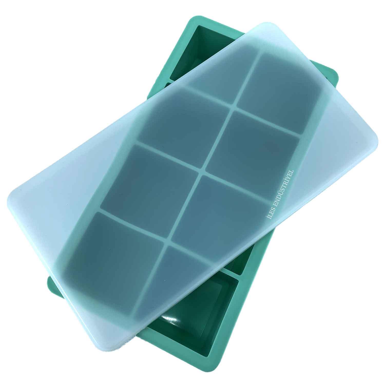 Eysigo Kapaklı Premium Büyük 8 Bölmeli Silikon Buz Kalıbı, Yeşil, Eysigo, Silikon Buz Kalıpları