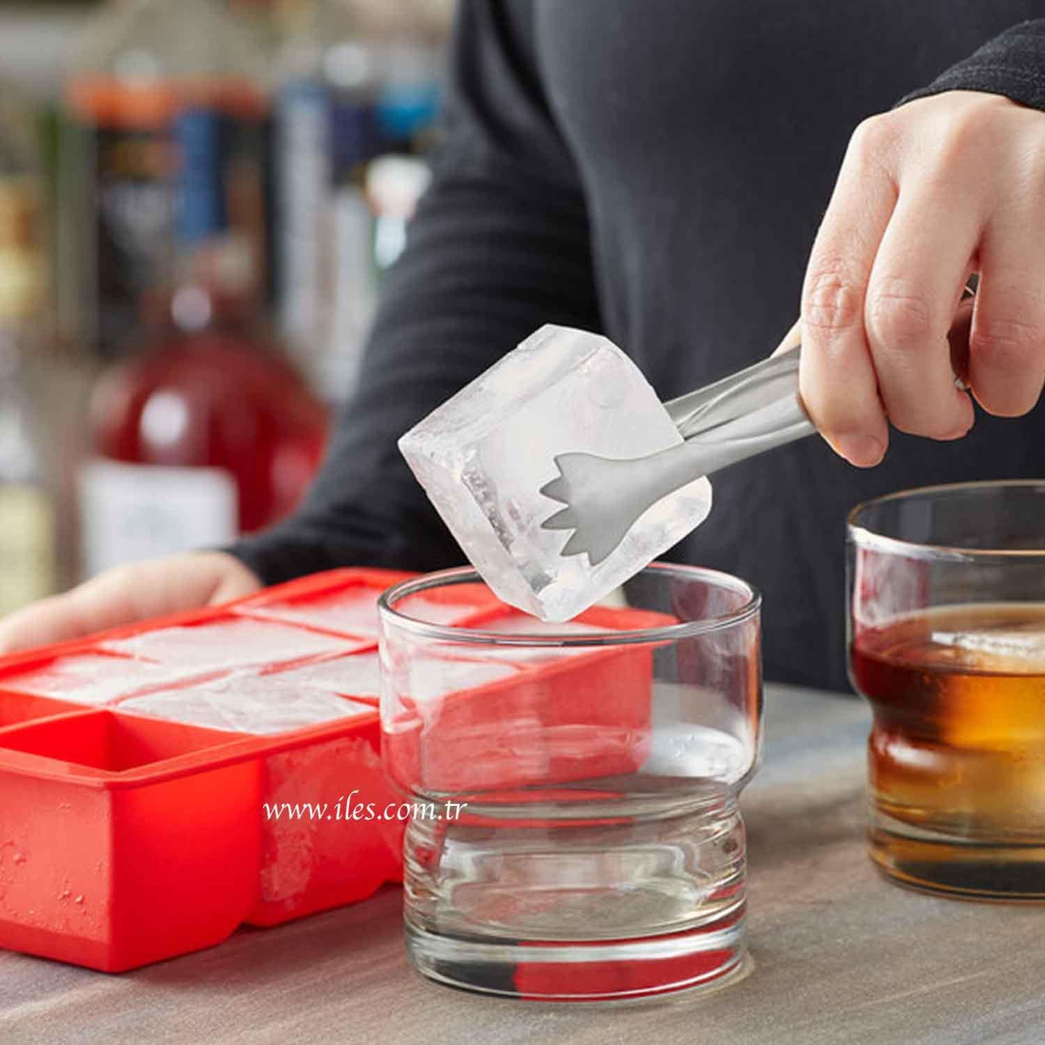Eysigo Kapaksız Büyük Boy 8 Bölmeli Silikon Buz Kalıbı, Kırmızı, Eysigo, Silikon Buz Kalıpları