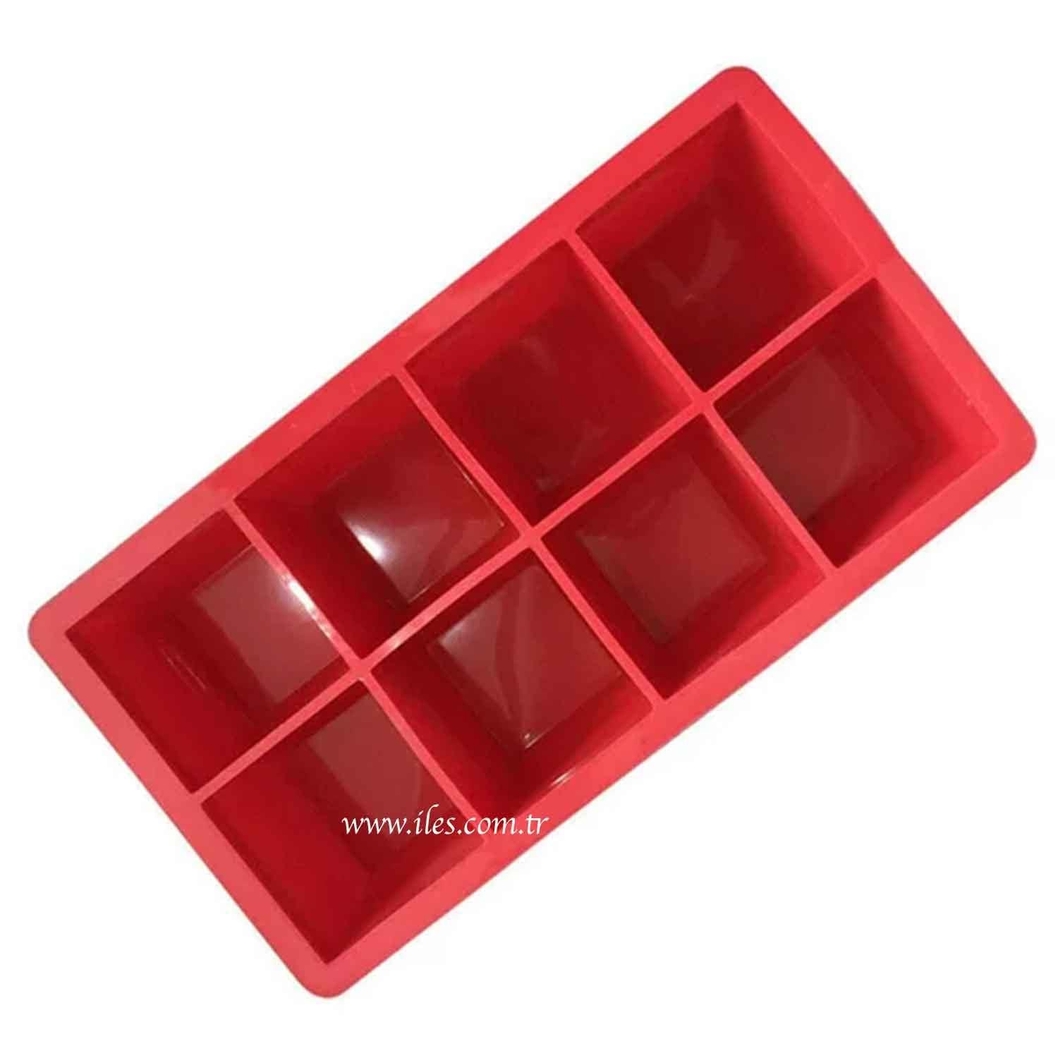 Eysigo Kapaksız Büyük Boy 8 Bölmeli Silikon Buz Kalıbı, Kırmızı, Eysigo, Silikon Buz Kalıpları