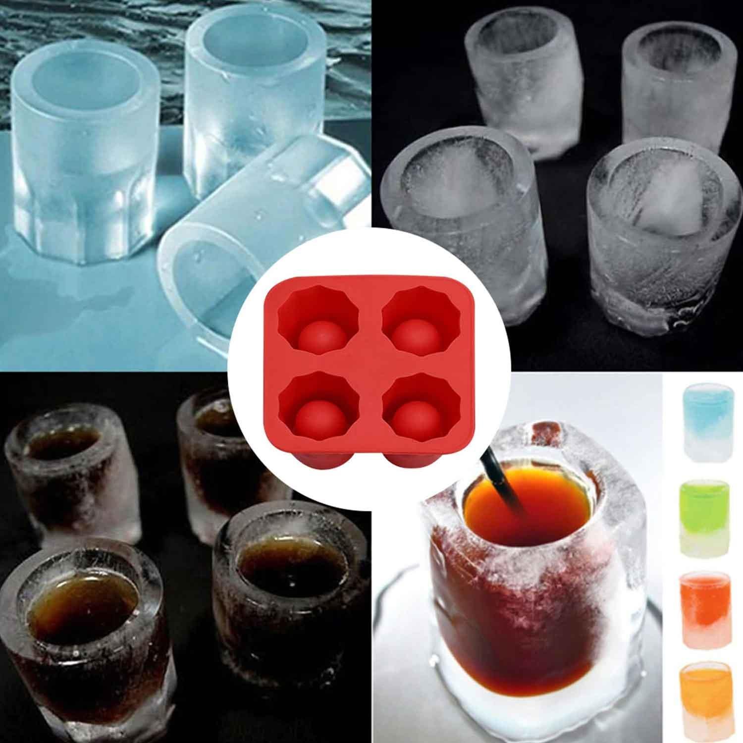 Eysigo Shot Bardak Buz Kalıbı, 4lü, Silikon, Kırmızı, Eysigo, Silikon Buz Kalıpları