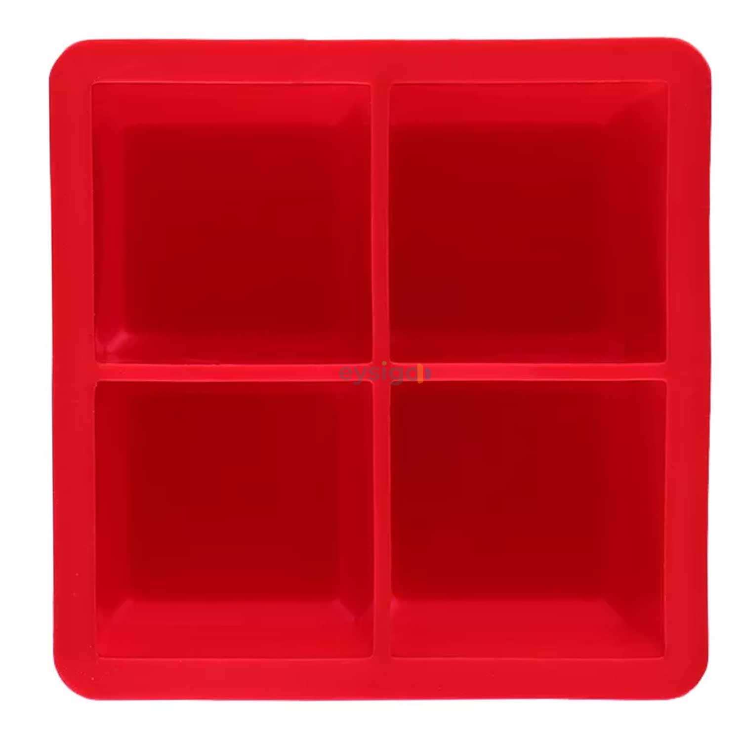 Eysigo Silikon Çok Amaçlı Büyük Boy 4'Lü Küp Buz Kalıbı, Kapaklı, Kırmızı, Eysigo, Silikon Buz Kalıpları