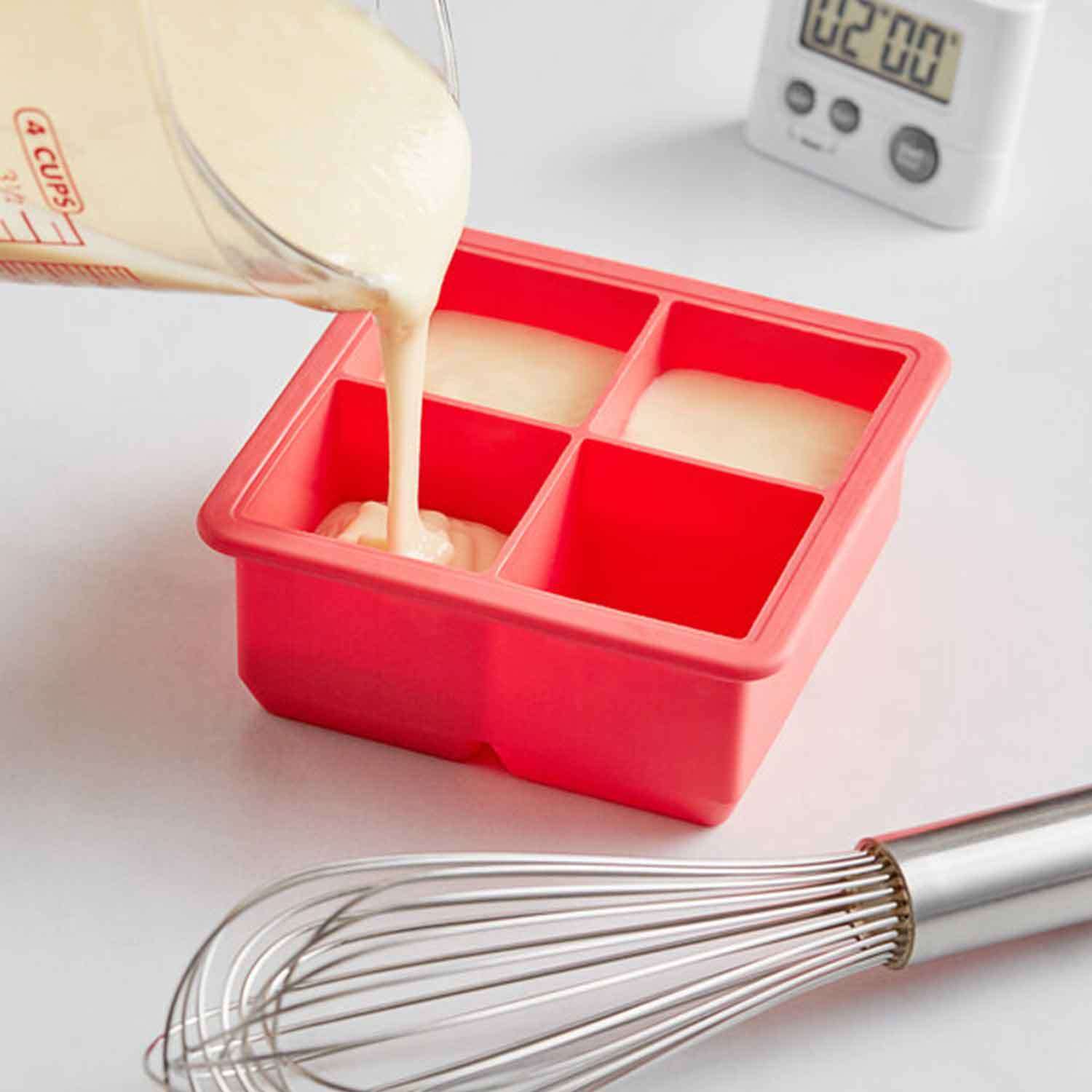 Eysigo Silikon Çok Amaçlı Büyük Boy 4'Lü Küp Buz Kalıbı, Kapaklı, Kırmızı, Eysigo, Silikon Buz Kalıpları