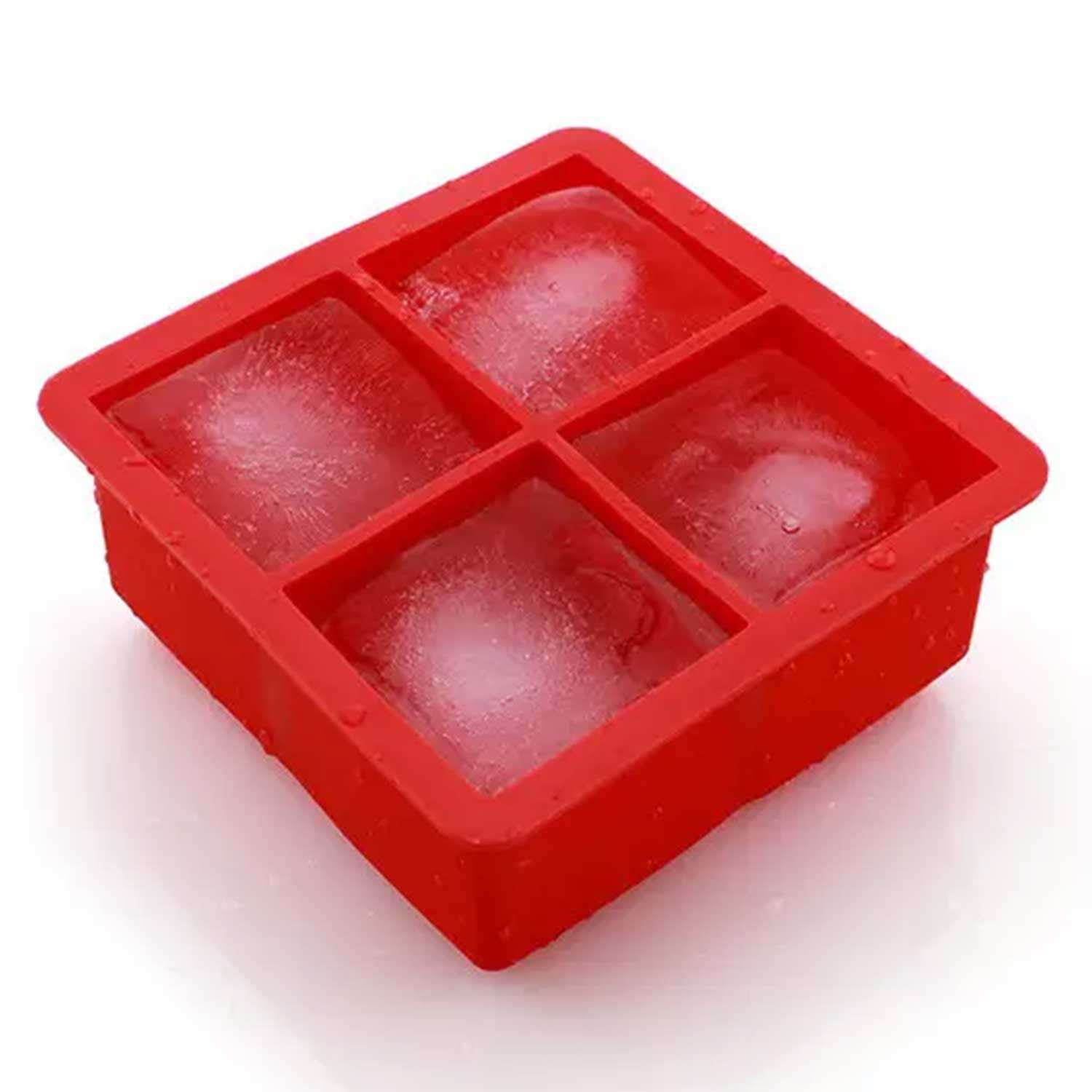 Eysigo Silikon Çok Amaçlı Büyük Boy 4'Lü Küp Buz Kalıbı, Kapaklı, Kırmızı, Eysigo, Silikon Buz Kalıpları