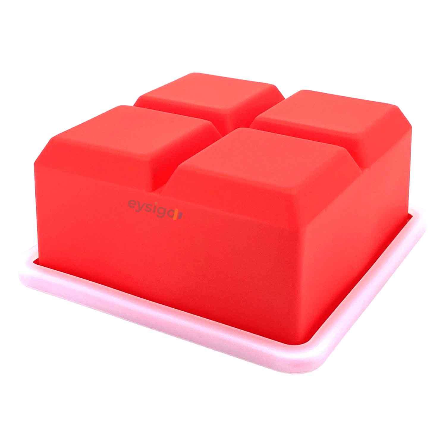 Eysigo Silikon Çok Amaçlı Büyük Boy 4'Lü Küp Buz Kalıbı, Kapaklı, Kırmızı, Eysigo, Silikon Buz Kalıpları