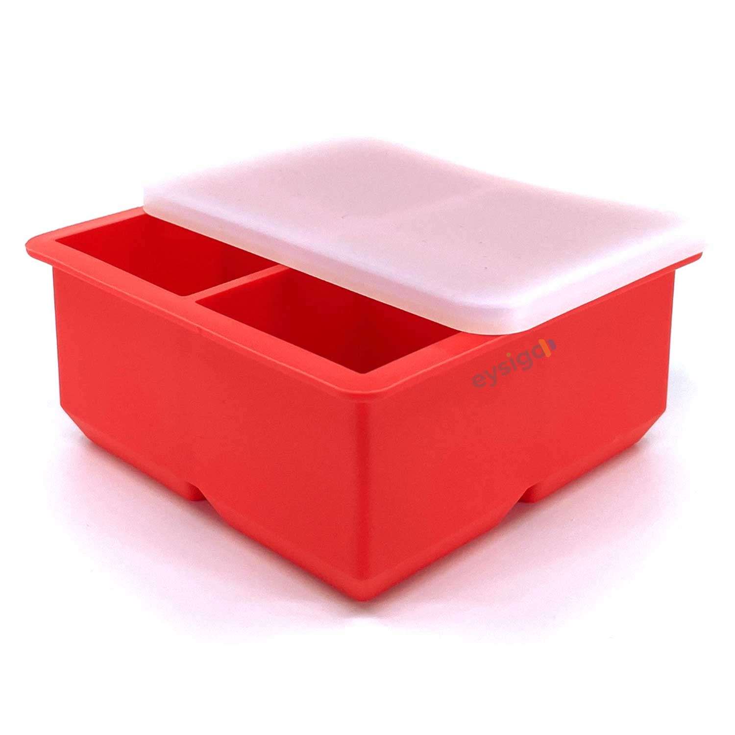 Eysigo Silikon Çok Amaçlı Büyük Boy 4'Lü Küp Buz Kalıbı, Kapaklı, Kırmızı, Eysigo, Silikon Buz Kalıpları
