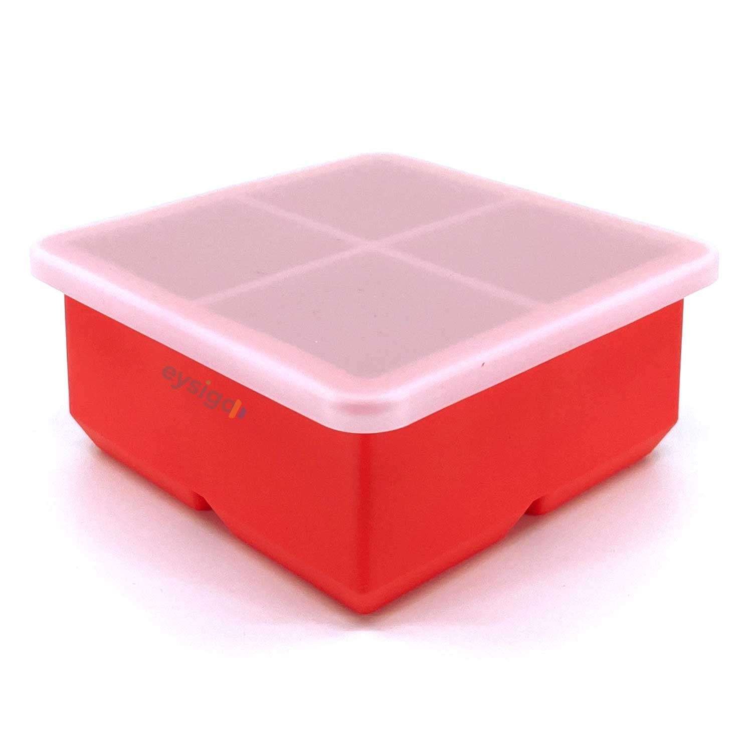 Eysigo Silikon Çok Amaçlı Büyük Boy 4'Lü Küp Buz Kalıbı, Kapaklı, Kırmızı, Eysigo, Silikon Buz Kalıpları