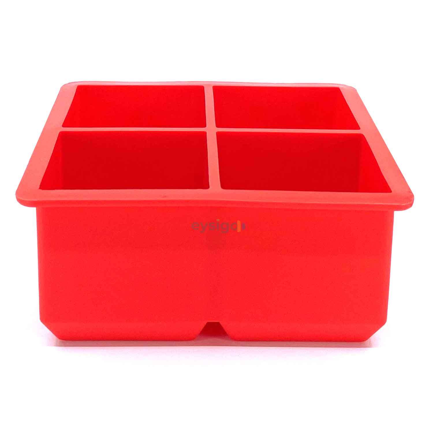 Eysigo Silikon Çok Amaçlı Büyük Boy 4'Lü Küp Buz Kalıbı, Kapaklı, Kırmızı, Eysigo, Silikon Buz Kalıpları