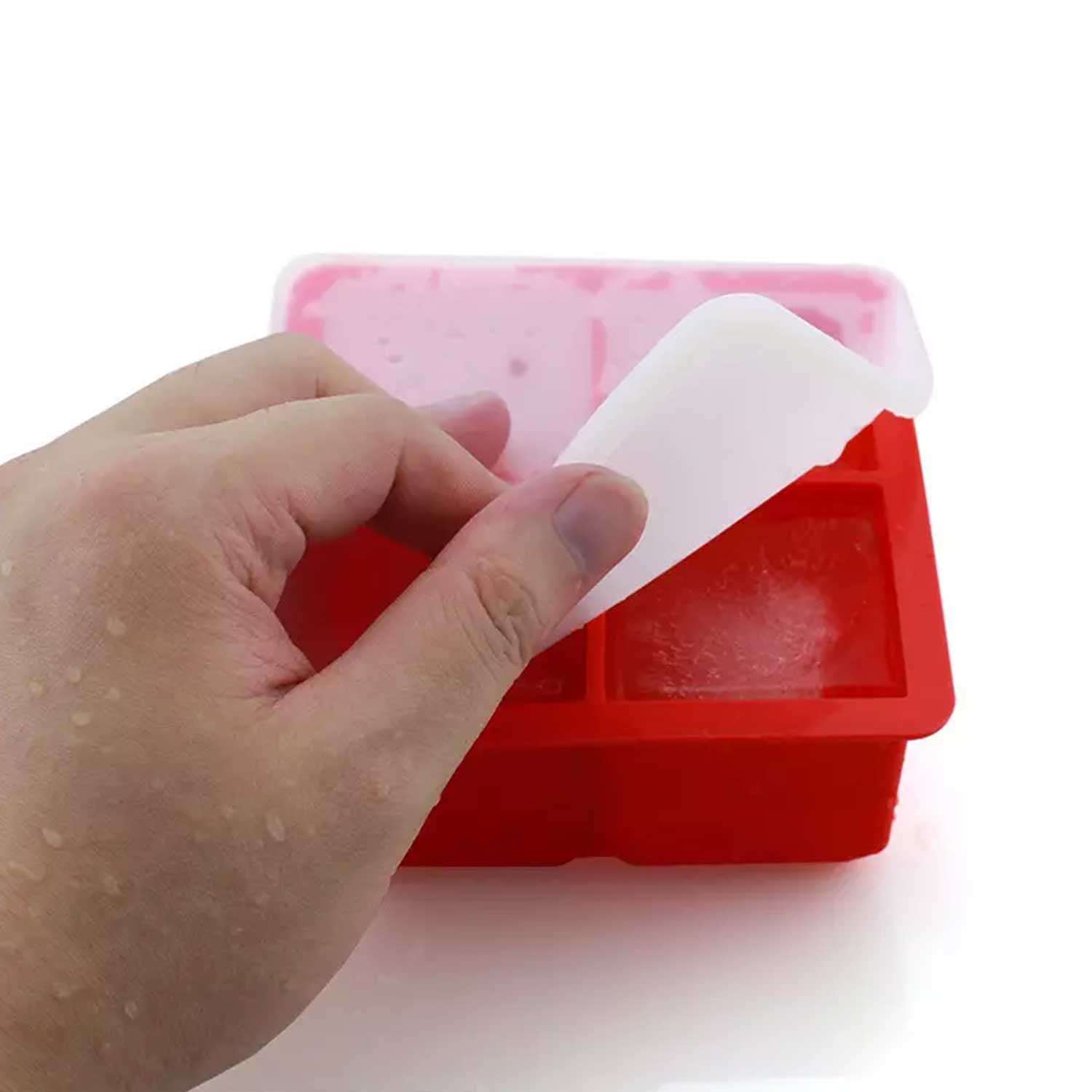 Eysigo Silikon Çok Amaçlı Büyük Boy 4'Lü Küp Buz Kalıbı, Kapaklı, Kırmızı, Eysigo, Silikon Buz Kalıpları