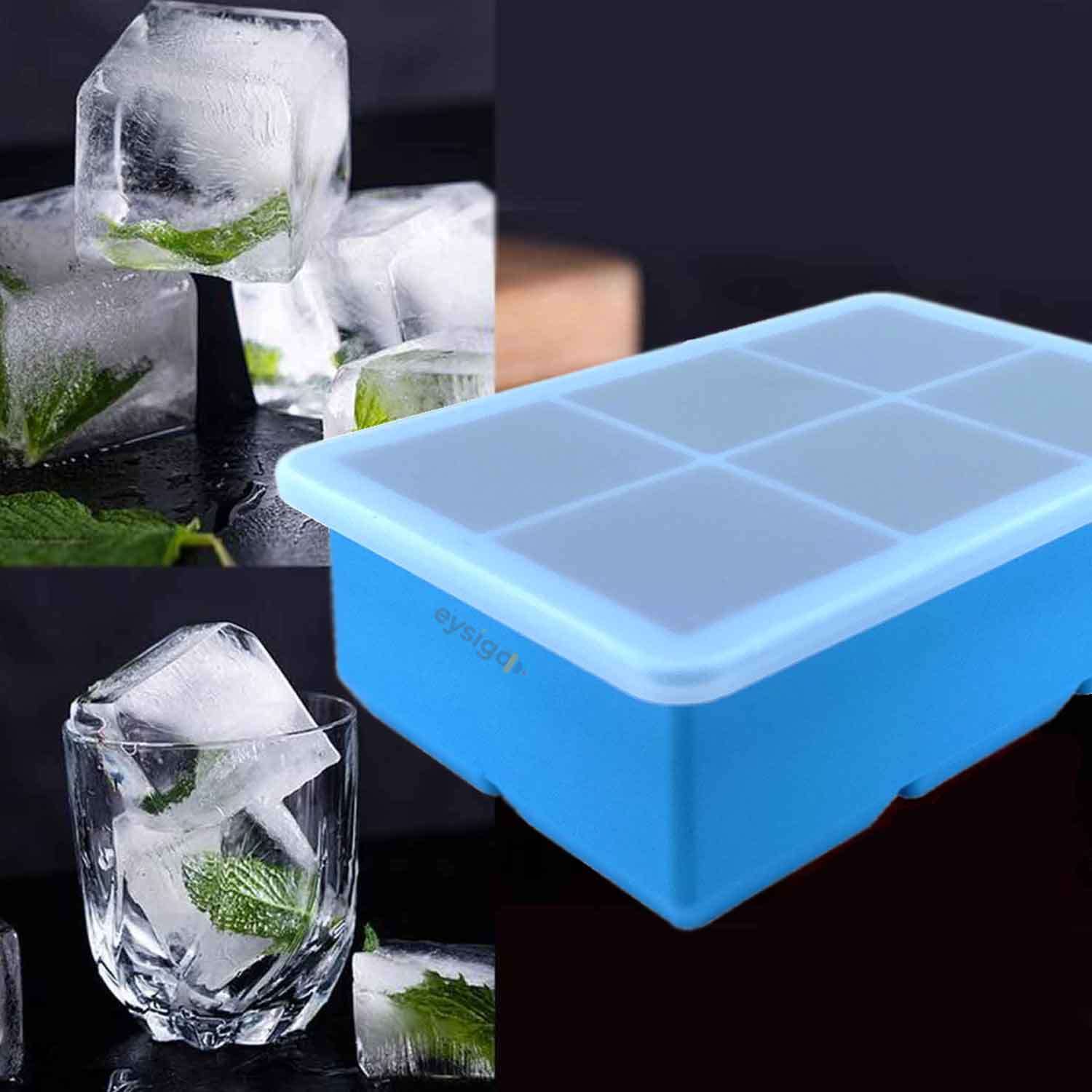 Eysigo Silikon Çok Amaçlı Büyük Boy 6'Lı Küp Buz Kalıbı, Kapaklı, Mavi, Eysigo, Silikon Buz Kalıpları