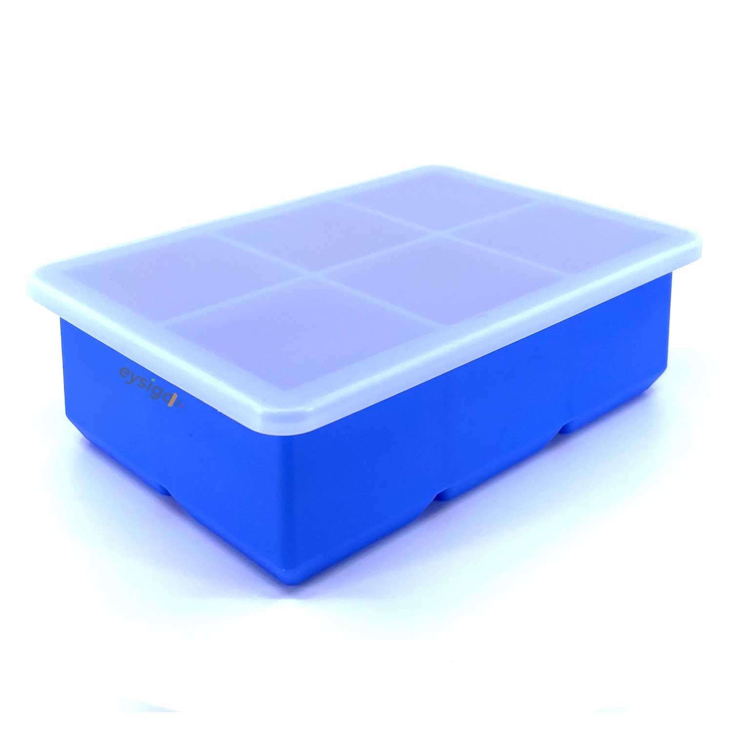 Eysigo Silikon Çok Amaçlı Büyük Boy 6'Lı Küp Buz Kalıbı, Kapaklı, Koyu Mavi, Eysigo, Silikon Buz Kalıpları