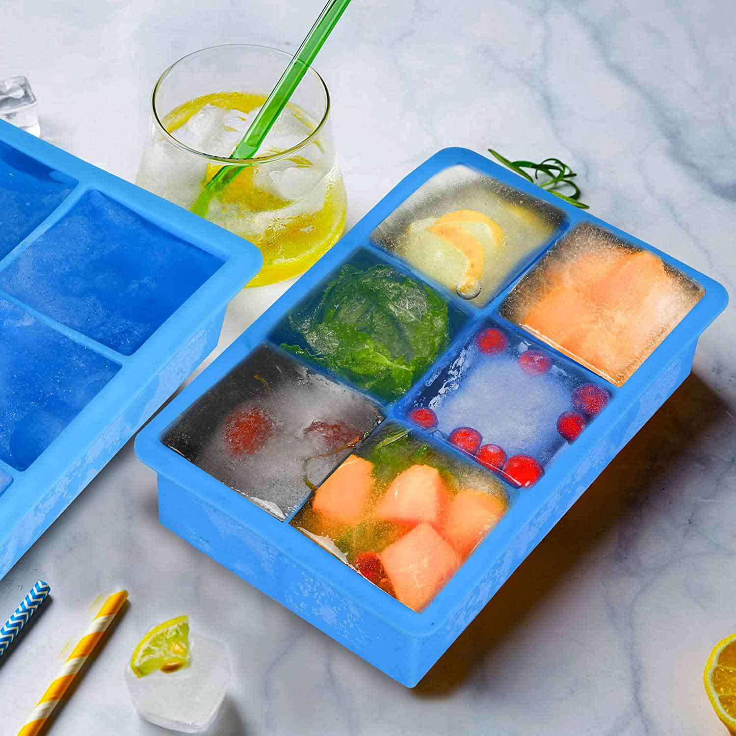 Eysigo Silikon Çok Amaçlı Büyük Boy 6'Lı Küp Buz Kalıbı, Kapaklı, Mavi, Eysigo, Silikon Buz Kalıpları