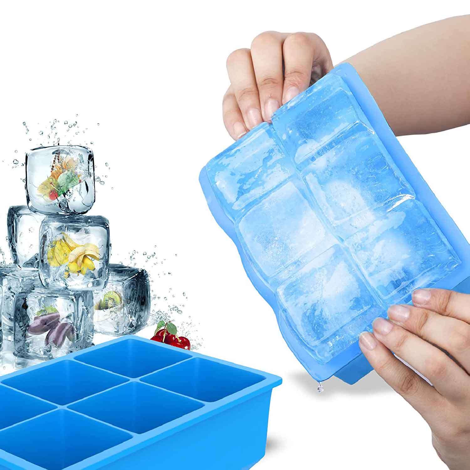Eysigo Silikon Çok Amaçlı Büyük Boy 6'Lı Küp Buz Kalıbı, Kapaklı, Mavi, Eysigo, Silikon Buz Kalıpları