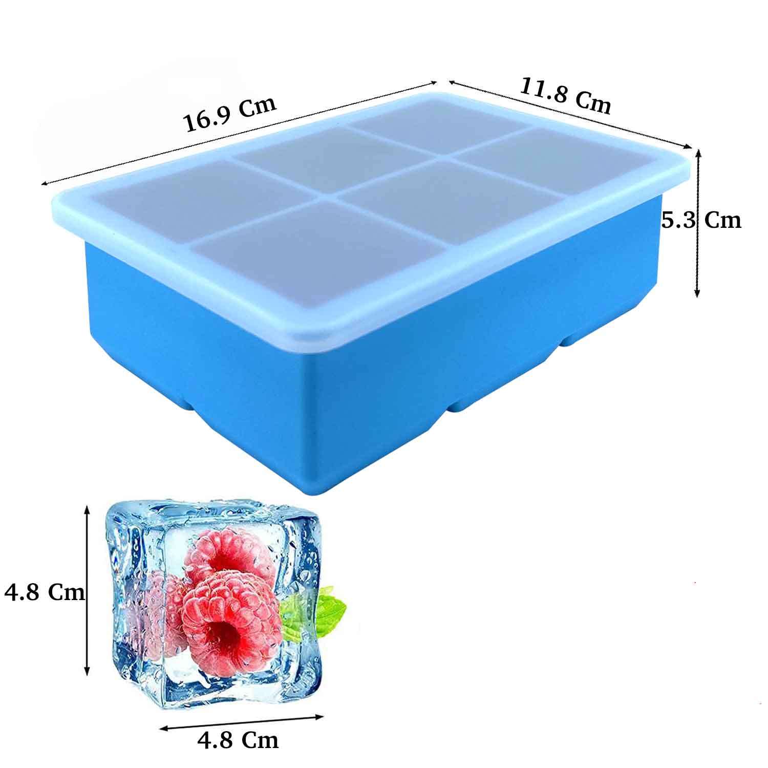 Eysigo Silikon Çok Amaçlı Büyük Boy 6'Lı Küp Buz Kalıbı, Kapaklı, Mavi, Eysigo, Silikon Buz Kalıpları