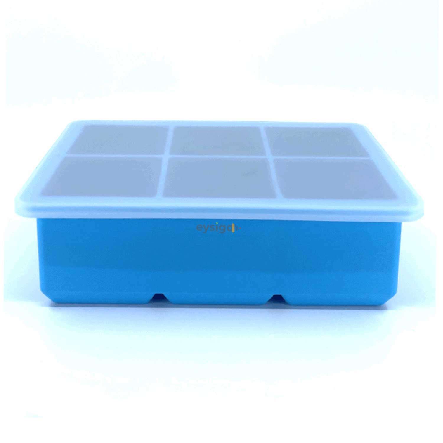 Eysigo Silikon Çok Amaçlı Büyük Boy 6'Lı Küp Buz Kalıbı, Kapaklı, Mavi, Eysigo, Silikon Buz Kalıpları