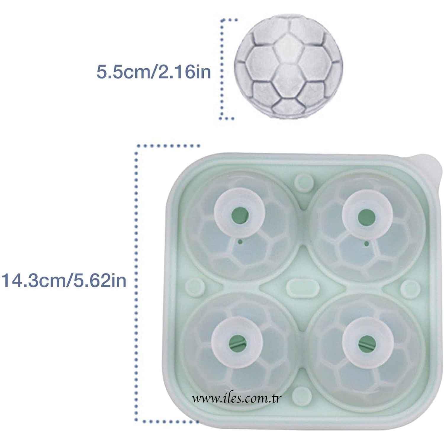 Eysigo Silikon Futbol Topu 4 Bölmeli Büyük Boy Buz Kalıbı, Kapaklı, Yeşil, Eysigo, Silikon Buz Kalıpları