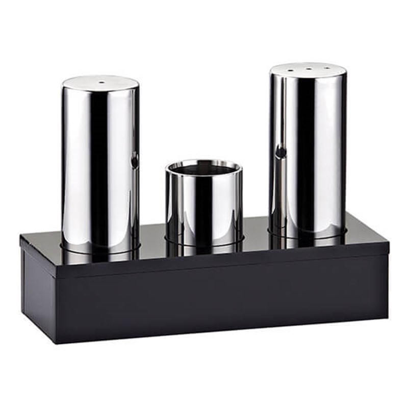 Groovy 3 Lü Kapalı Pleksi Standlı Tuzluk Takımı İnce Parlak