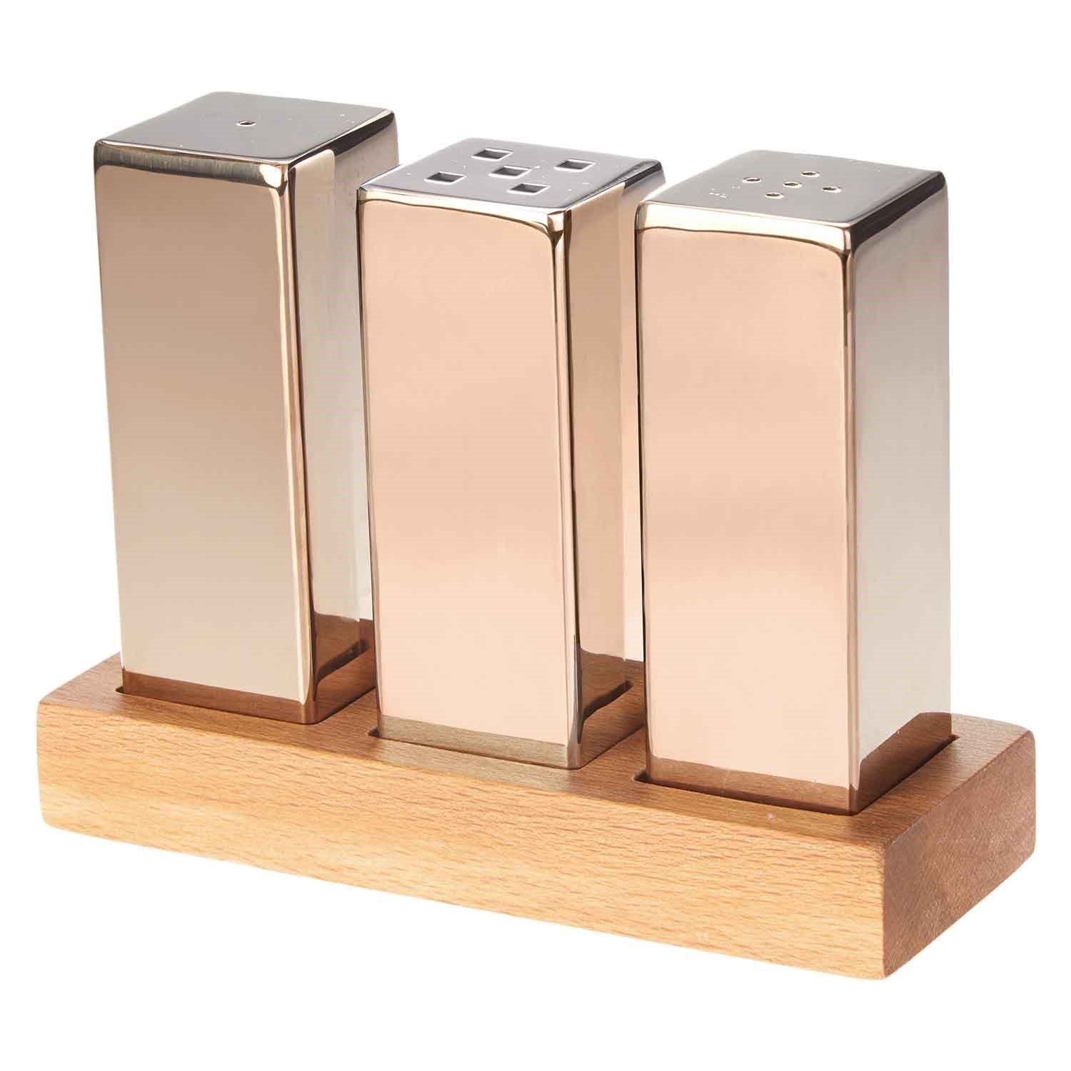 Groovy Everest Kare Büyük Tuzluk Seti, 3'lü, Bakır, Groovy, Tuzluk Biberlik ve Baharatlık