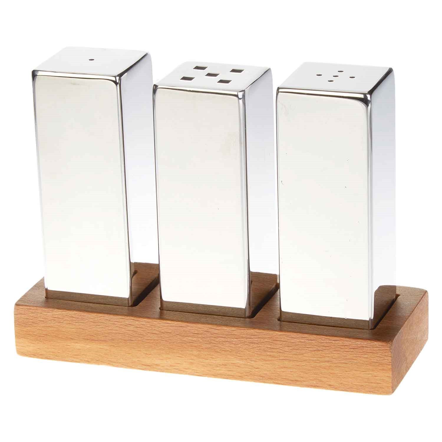 Groovy Everest Kare Büyük Tuzluk Seti, 3'lü, Krom Mat, Groovy, Tuzluk Biberlik ve Baharatlık