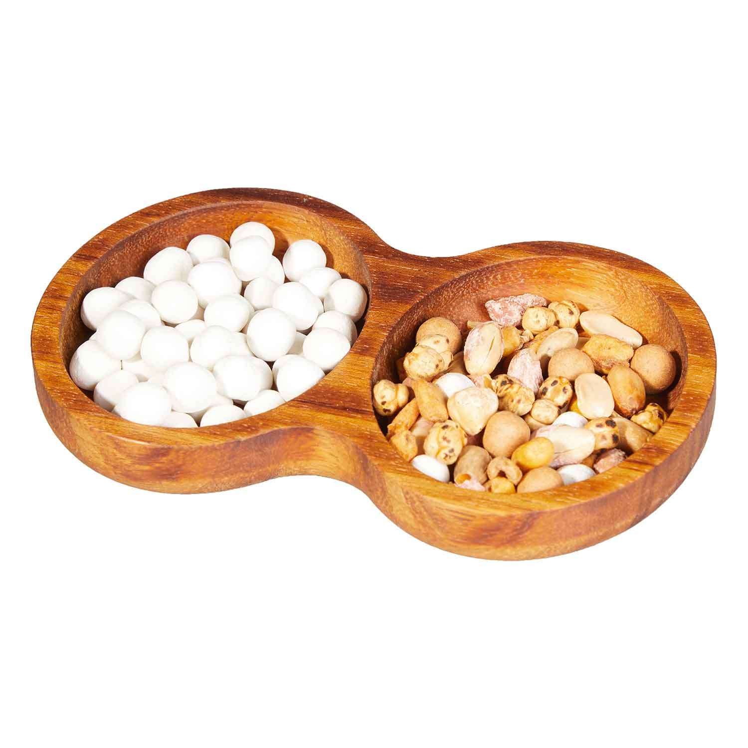 Groovy İkili İroko Çerezlik, 19.5x12x2 Cm, Groovy, Ahşap Çerezlik, Ahşap Kase