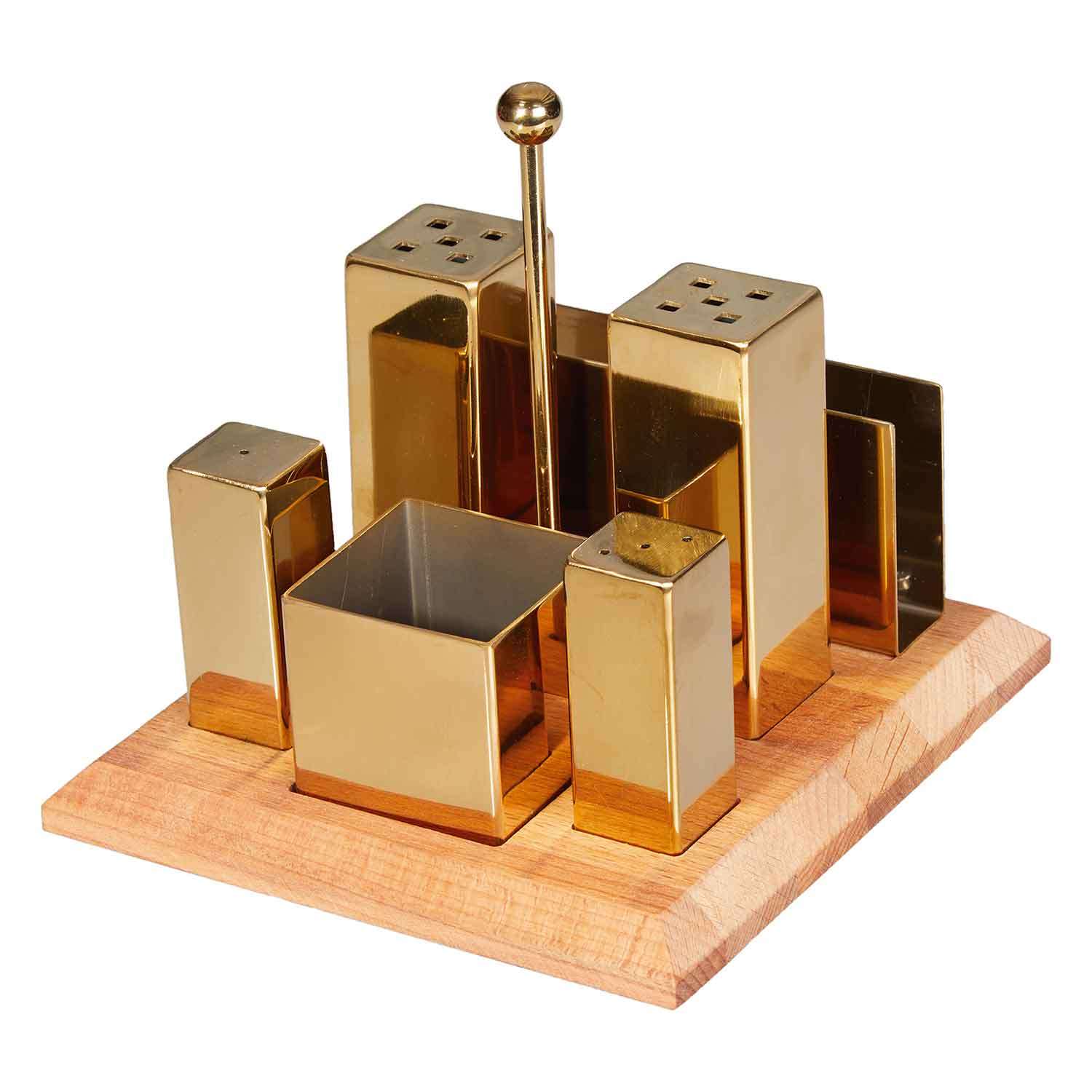 Groovy Kare Tuzluk Baharatlık Takımı, 6'lı, Altın, Groovy, Tuzluk Biberlik ve Baharatlık