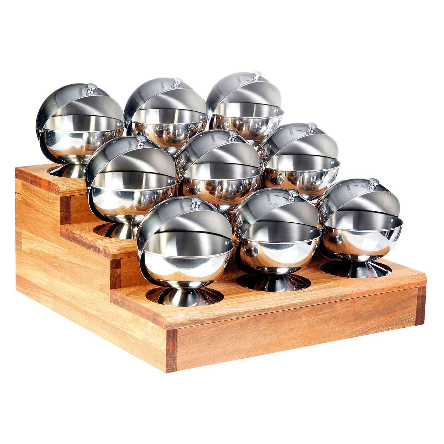 Groovy Küre Baharatlık Takımı, 9'lu, Ahşap Standlı, Groovy, Açık Büfe Baharat Standları