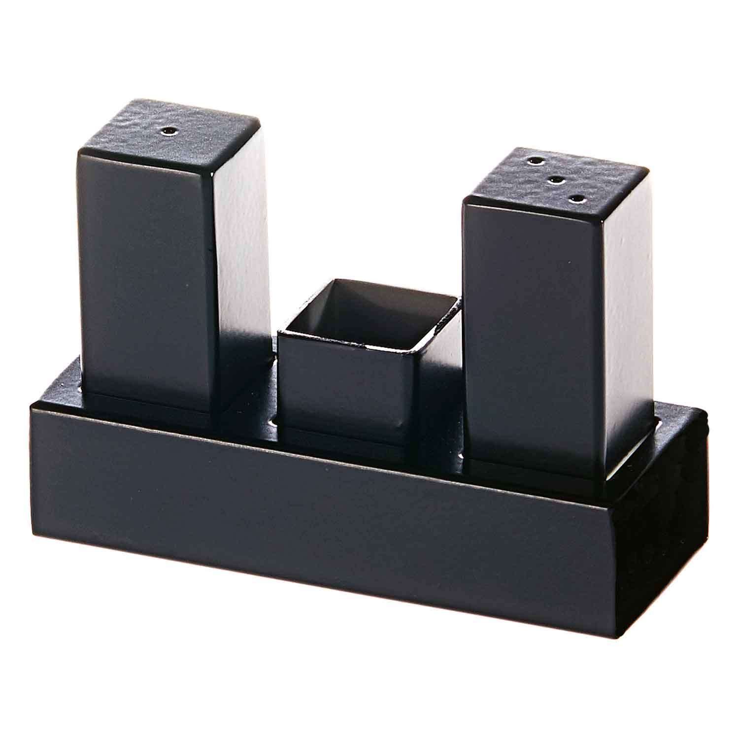 Groovy Pleksi Standlı 3'lü Dikdörtgen Tuzluk Takımı, Siyah, Groovy, Kategorisiz