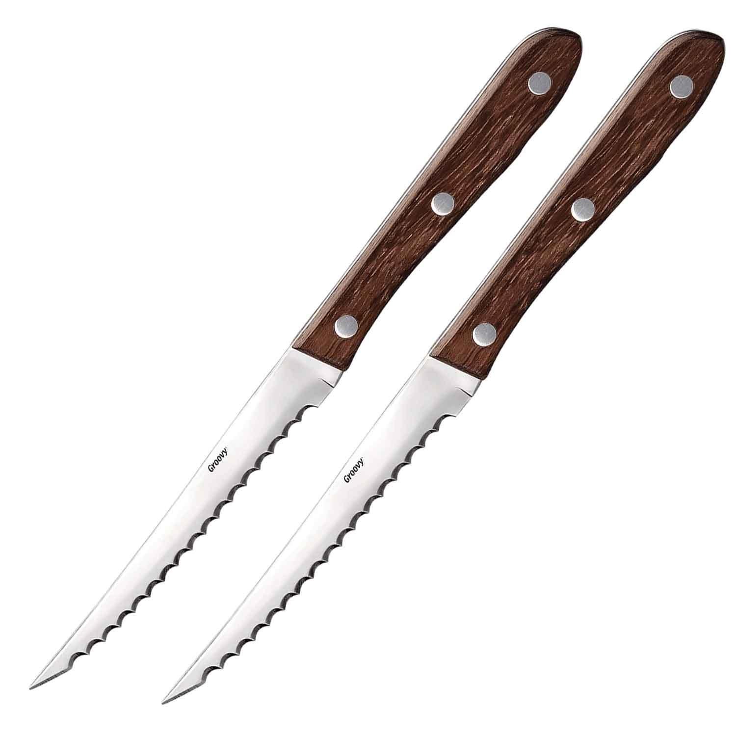 Groovy Steak Bıçak, Ahşap Gül Saplı, 2 Adet, Groovy, Steak Bıçakları